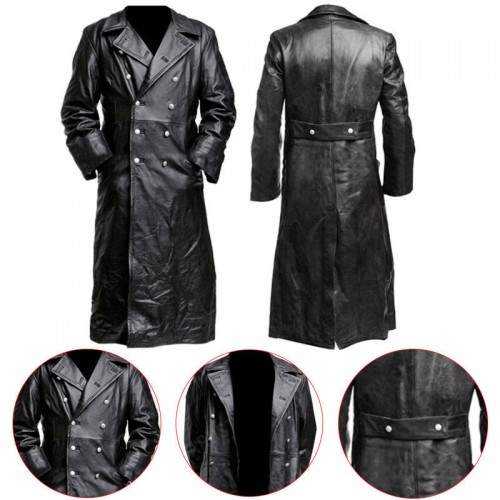 WW2 German Gestapo Black Trench Leather Coat